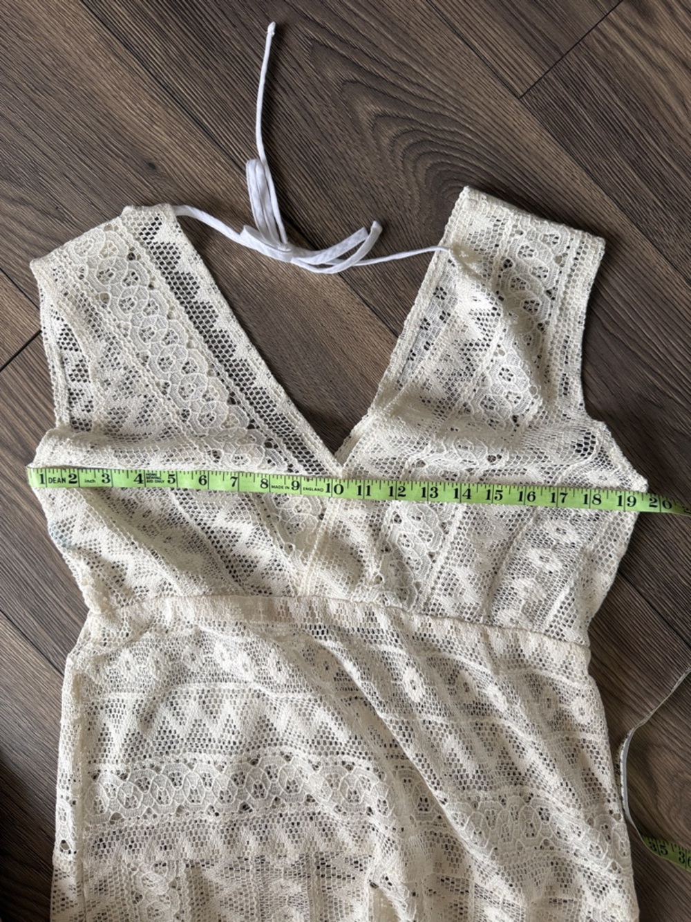 Womens White Crochet Maxi Dress - Deep V - Picture 7 of 8